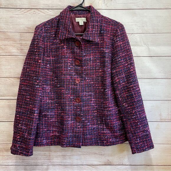 APPLESEEDS TEXTURED TWEED BLAZER IN RED AND PURPLE‎ - Picture 2 of 7